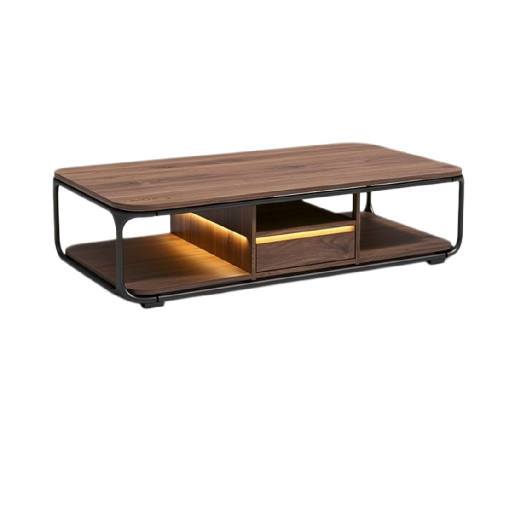 Moderne salontafel met verlichting en houten afwerking