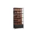 Moderne open boekenkast met zwarte en houten afwerking