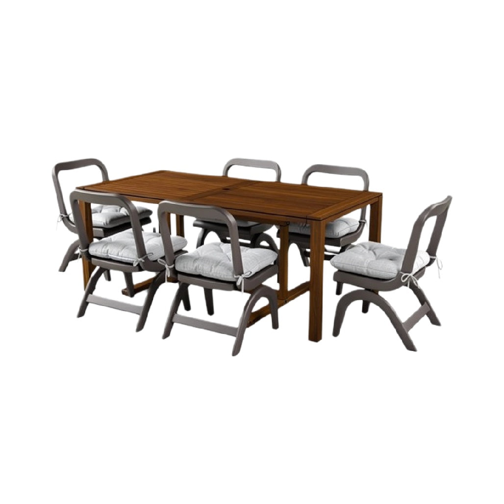 Eettafel met zes stoelen en kussens